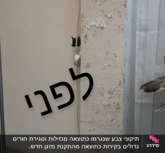 קיר עם קילופי צבע לפני צביעה